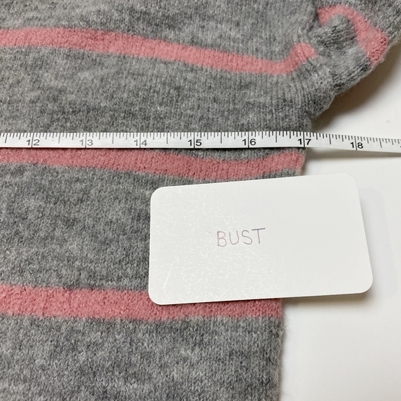 WAYF Tie Waist Sweater new NWOT pink gray stripe small crew high neck wool bow - Picture 5 of 8